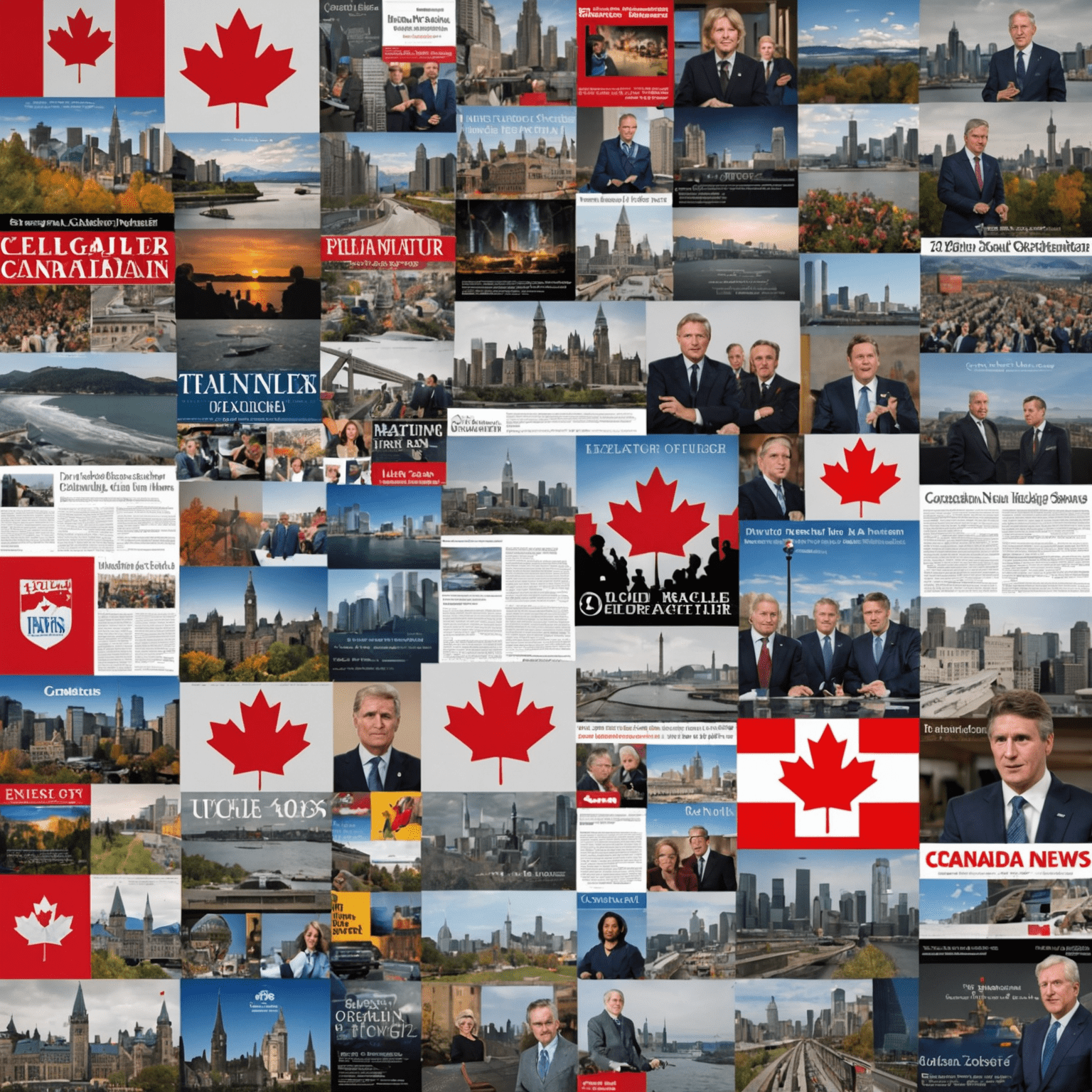 A collage of recent Canadian news headlines and images, including topics such as politics, economy, and social issues.