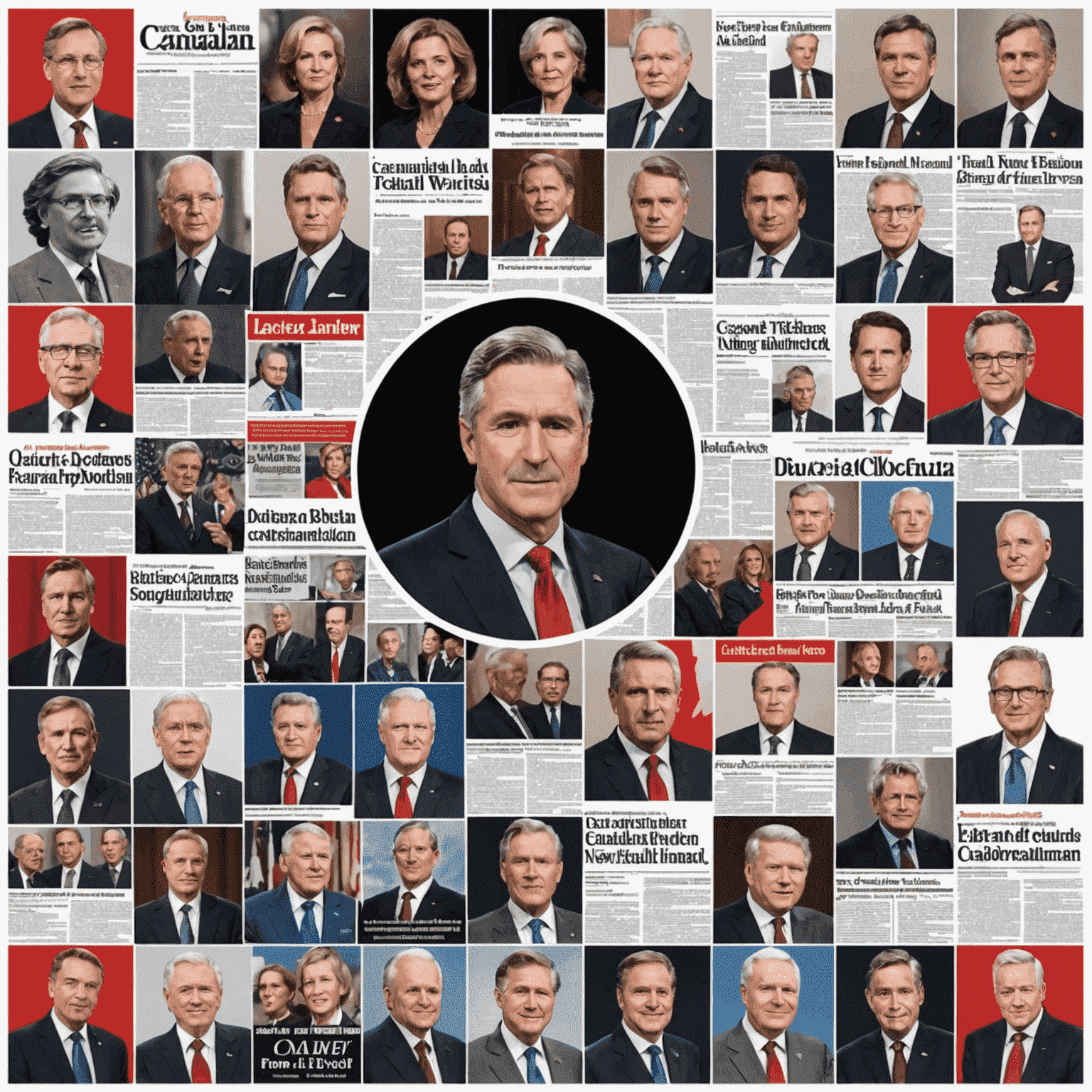 A collage of recent Canadian news headlines, including images of prominent politicians and events