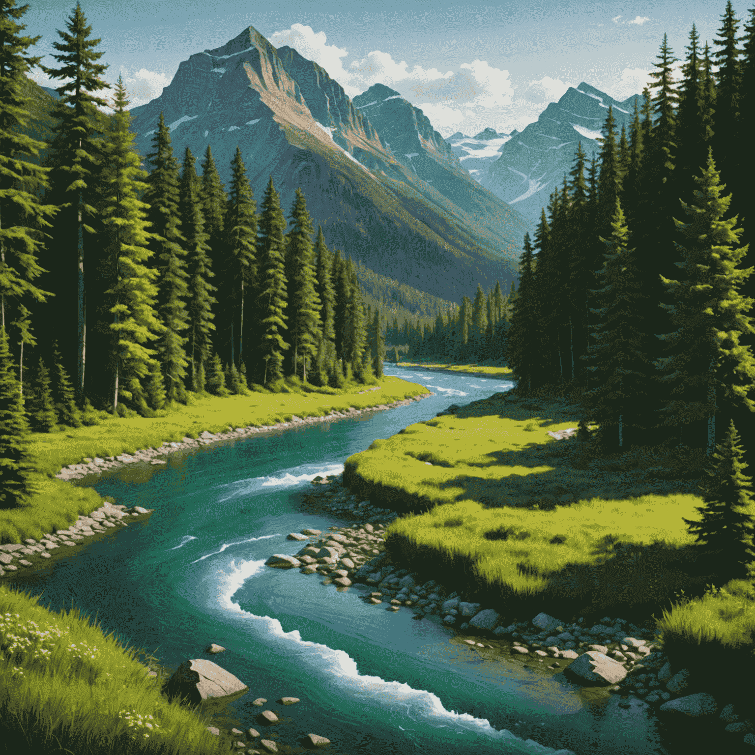 A beautiful Canadian landscape with a clean river and lush green forests